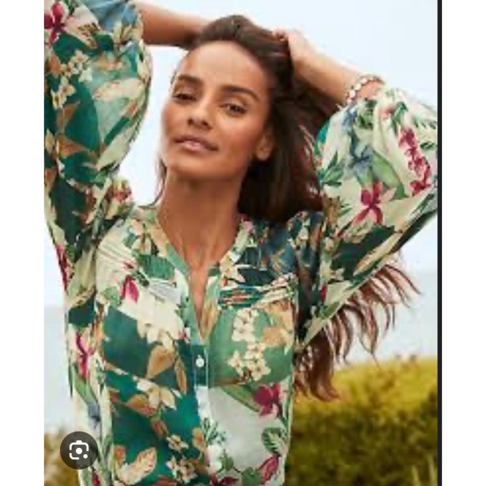 TOMMY BAHAMA WOMENS Hightide Flora Pintuck Tropical Blouse LARGE